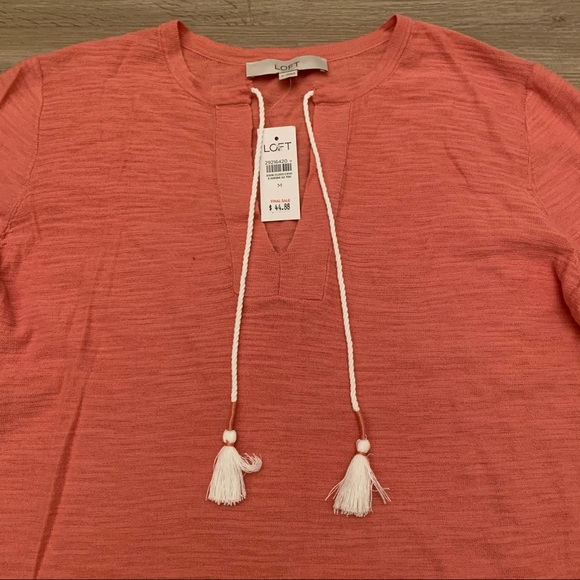 Loft Tasseled Tie Neck Tunic Sweater Size M - Picture 3 of 8